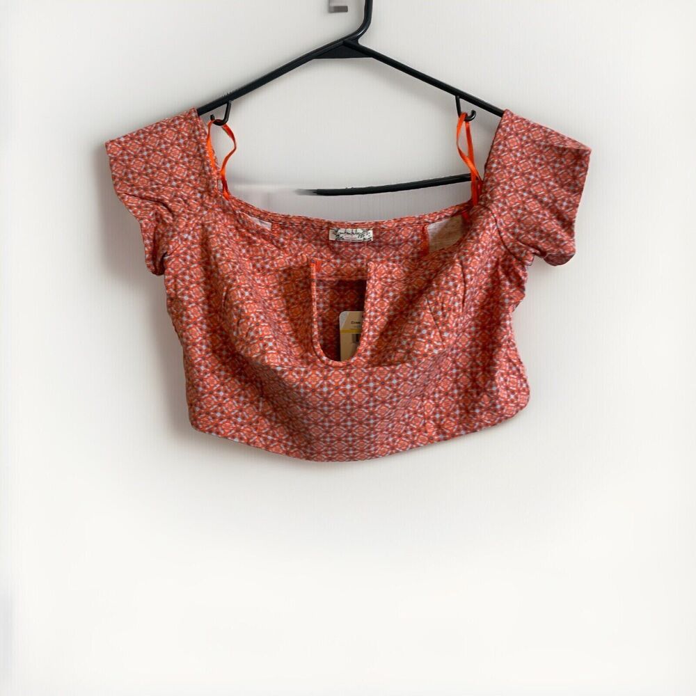 Free People Sz M Lucky Now Brami Off the Shoulder Notched Crop Top Boho Festival